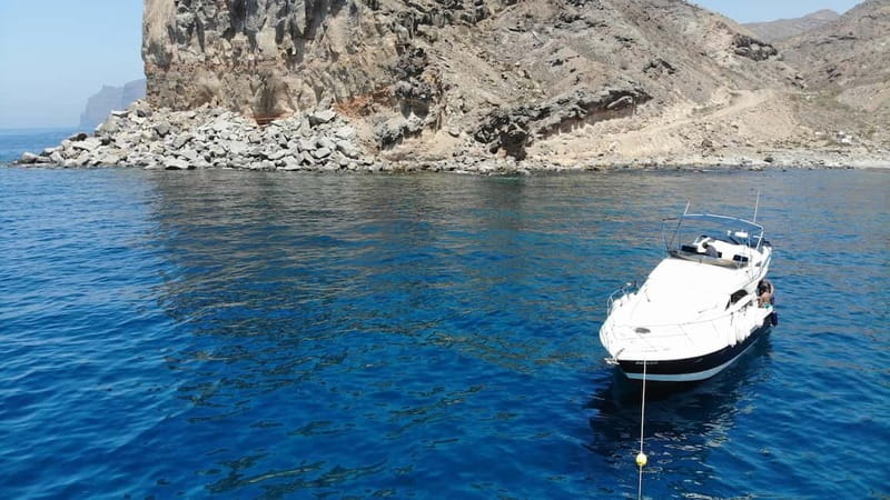 Mogan: Dolphin Watching Boat Trip with Swim Stop - Leaving Puerto de Mogán on Keeper Uno