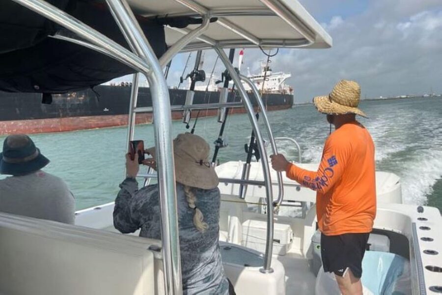 Private Dolphin Watch Boat Tour Port Aransas Texas - The Lydia Ann Channel lighthouse at sunset
