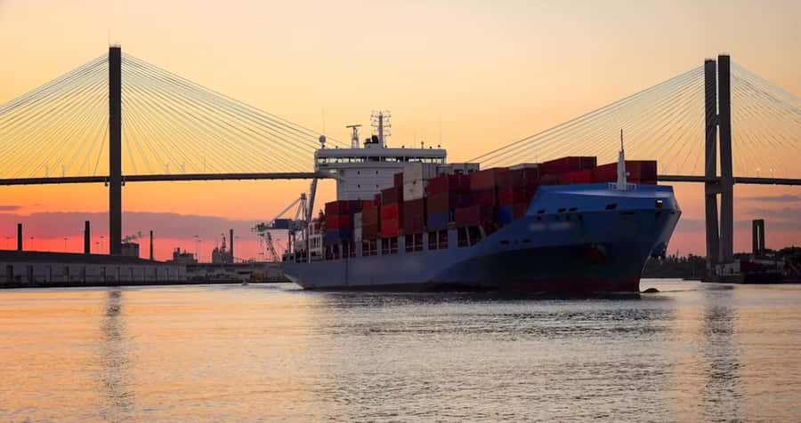 Savannah: Sunset Dolphin Watching Eco Tour by Boat - Savannah’s port and the sight of containerships